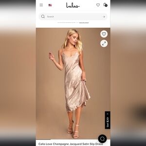 Lulu's Satin Floral Slip Dress in Champagne